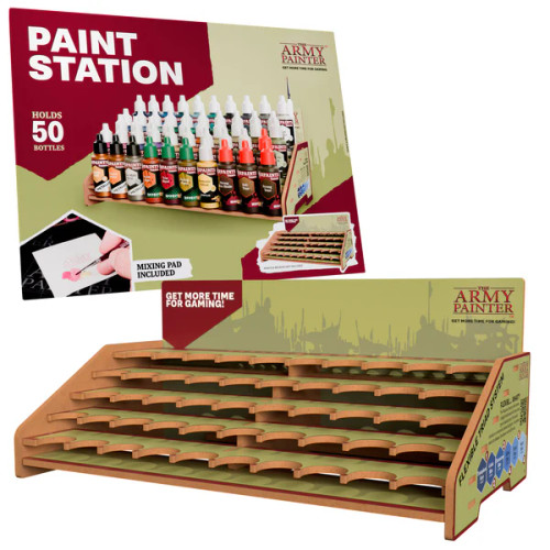 Empty paint station shelves