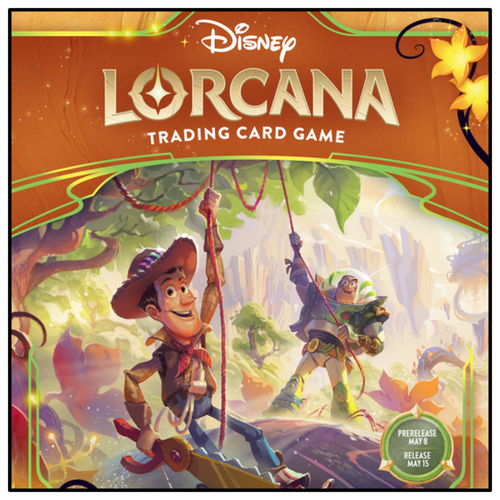 Key art for the Wilds Unknown set of Disney Lorcana, featuring Woody and Buzz