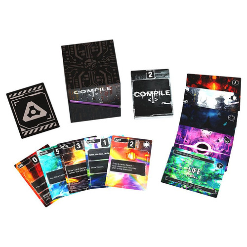 The game components, bright colorful cards