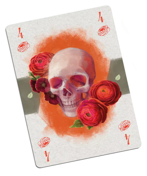 Example card with art featuring a skull and roses