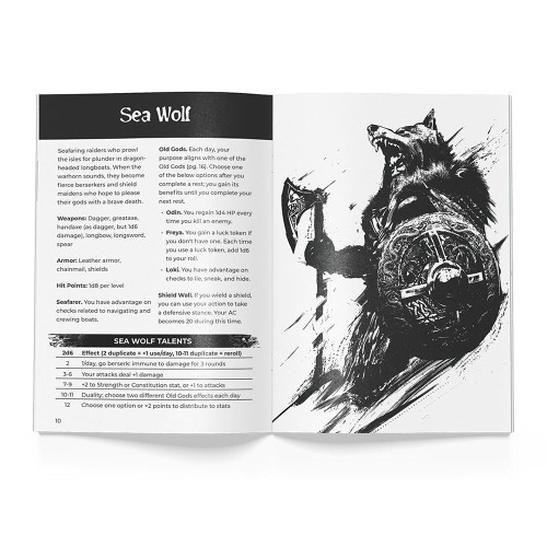 Interior page spread featuring Sea Wolf character information