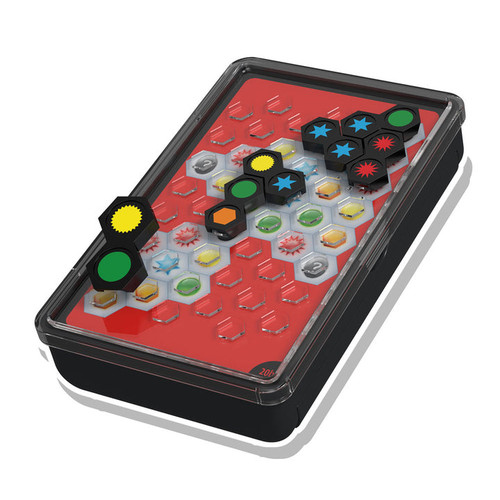 plastic game with puzzle with color coded pieces