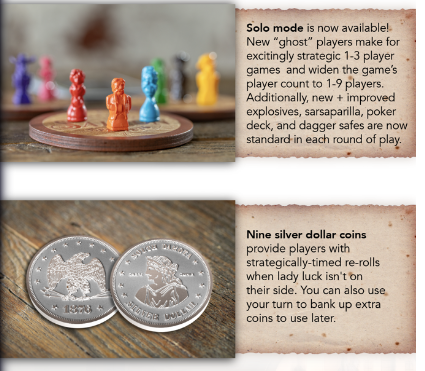 Deluxe component images and details for the solo mode and silver dollar coins