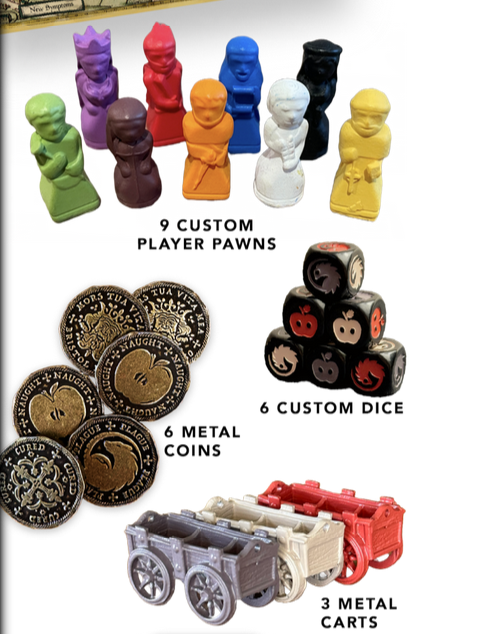 Deluxe edition player pawns, metal carts and metal coins