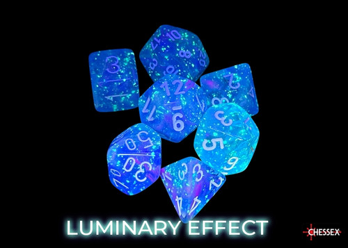 Dice shown in the dark with glowing luminary effect