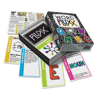 The game box open to reveal themed Letter Cards