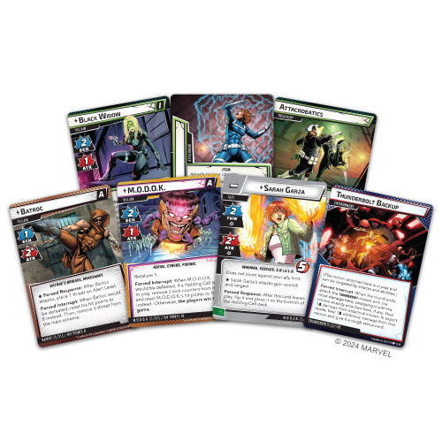 A display of several new cards with comic art