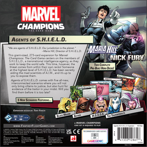 Back of packaging sharing 5 new scenarios and a short blurb of flavor text