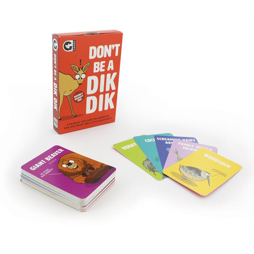 The game box with a bright stack of cards
