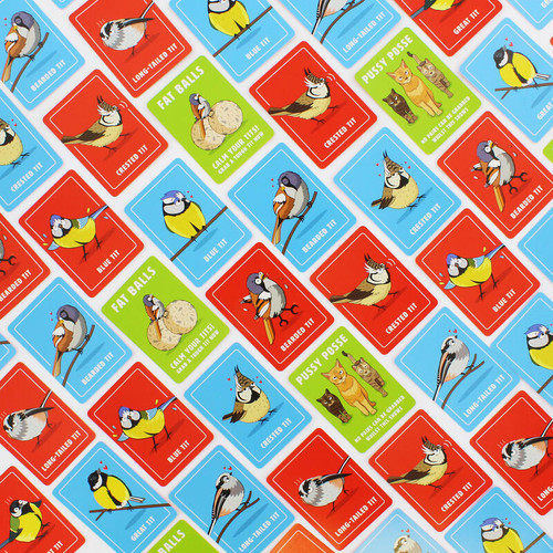 Red, green and blue colored cards with different birds on them