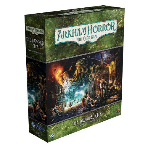 Expansion box with art depicting people running down a city street away from Cthulhu
