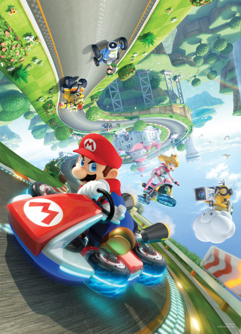 Mario Kart in a race with the roads upside and other characters