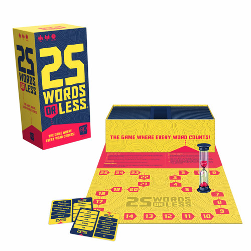 the game box  folded open to reveal a yellow game board with a pink path and a sand timer