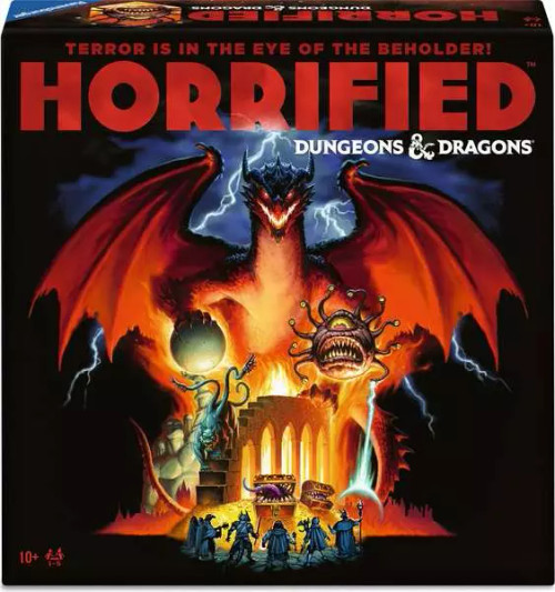 Game box, depicting Dungeons & Dragons monsters including a Red Dragon and Beholder