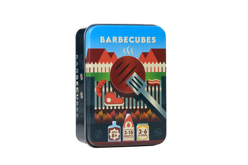 Front of game packaging, a pocket sized tin