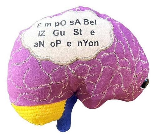 purple brain with letters in an odd order