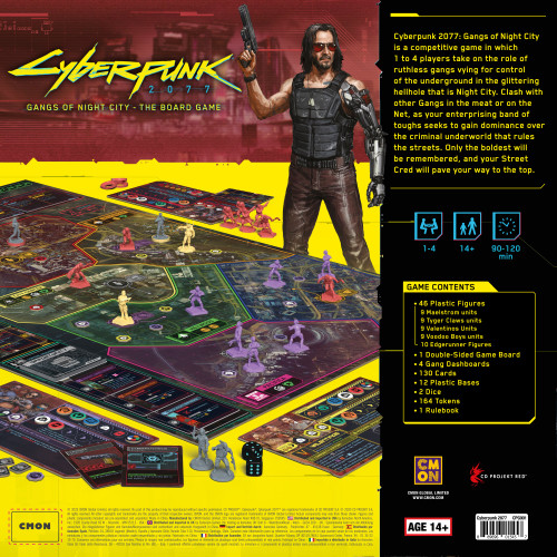 back of the game box with the board game set up displayed