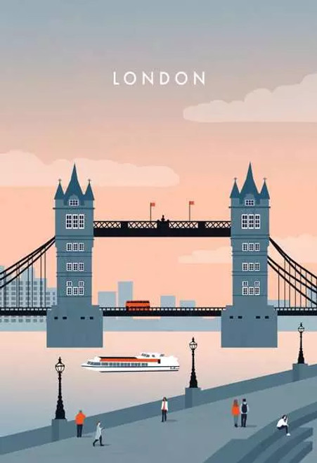 Puzzle image, art depicting London's Tower Bridge at sunset
