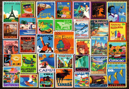 stamps from various locations around the world