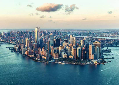 New York city sky line view surrounded by water