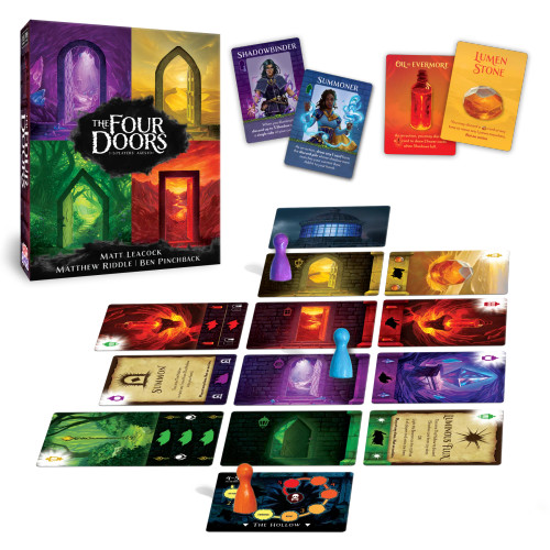 Gameplay, cards lined up alongside the four doors