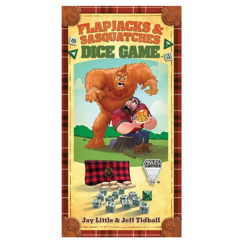 front of game box featuring a sasquatch looming over a lumberjack with pancakes