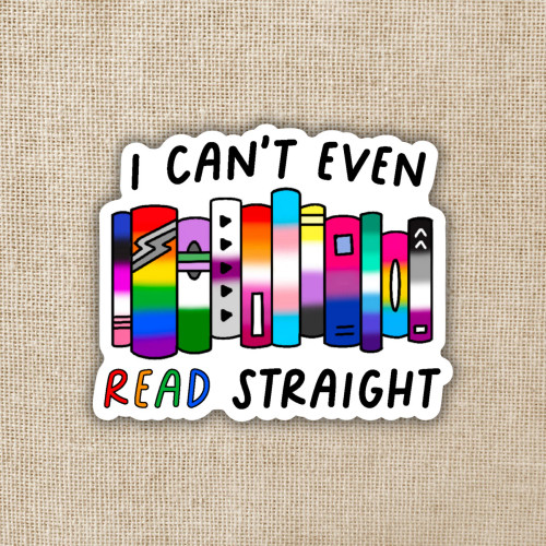 Sticker, art featuring a row of rainbow colored books