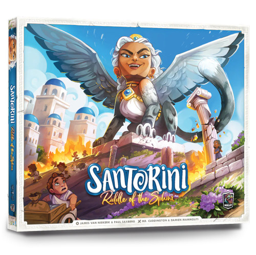 Game box, art depicting a sphinx attacking a town