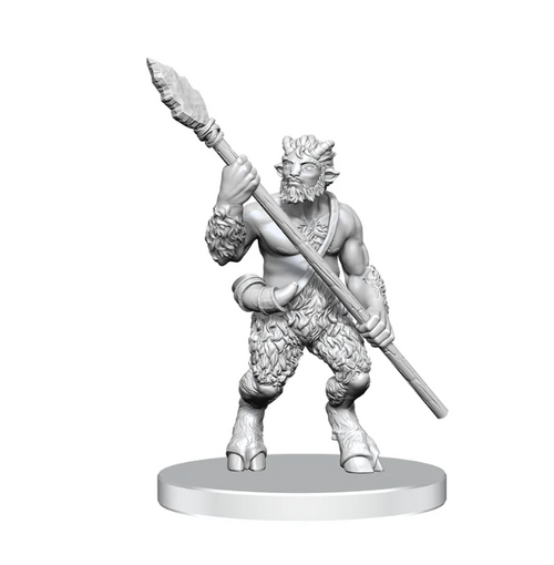 a creature with animal legs and a goat head with a spear