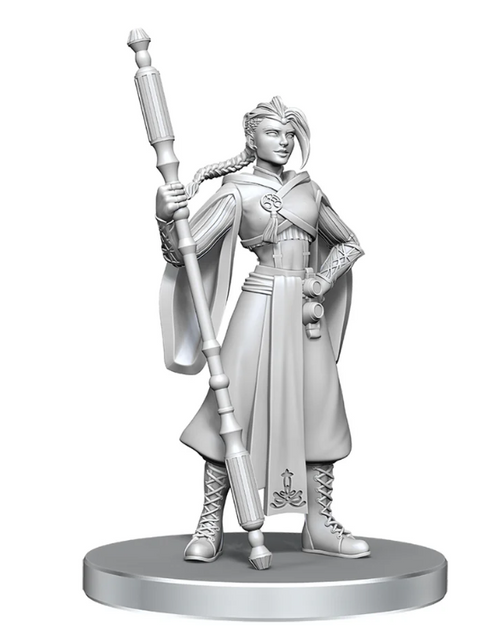 a miniature with a long staff and a power stance