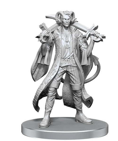a miniature two swords crossed behind his head with two curled horns