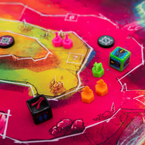 Pieces on the neoprene game mat