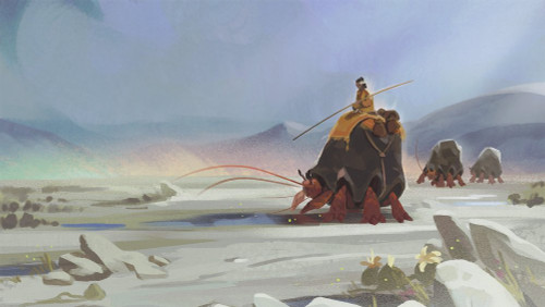 a person riding a giant crab