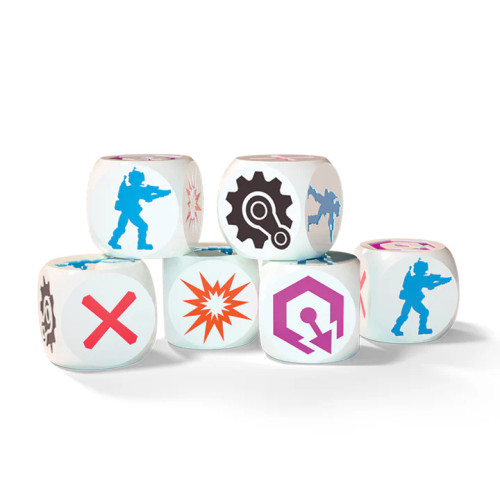 The game's custom dice