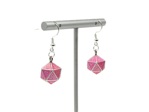 pink d20 hook earrings
