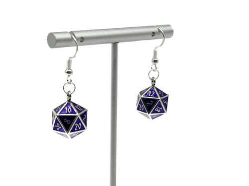 purple/blue D20 dice hook earrings