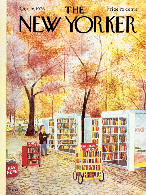 fall trees in the park with a book sale
