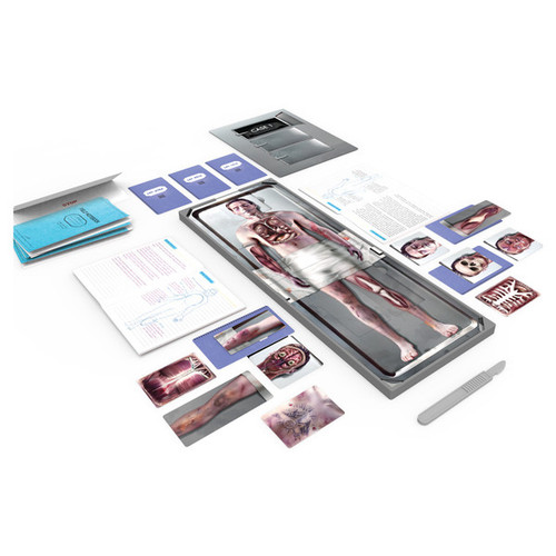 a body on a table with other contents