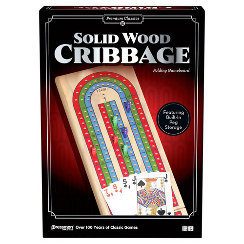 front of black and red packaging with half cribbage  board