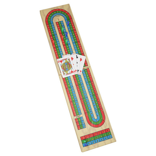 cribbage  board with cards and pegs