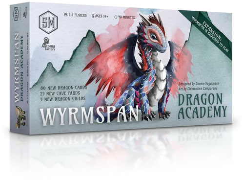 a green mountain and a red and blue dragon on front of packaging