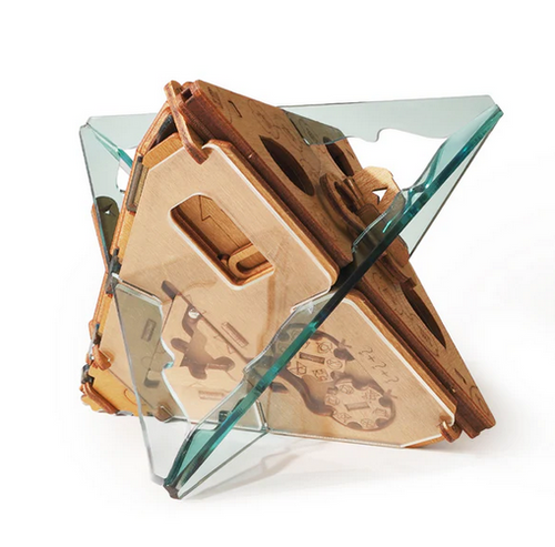 Puzzle box in the shape of two triangular pyramids