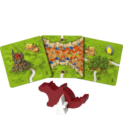 green cards with a red dragon meeple