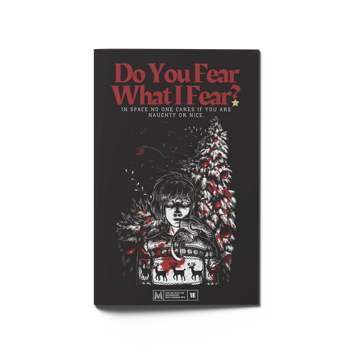 black cover of booklet with red font and white and red art