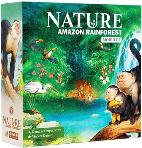 front of game box with rainforest with animals with water features