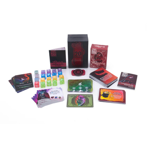 Components, including cards and dice