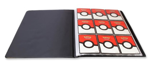 Open binder, showing a page with 9 card storage sleeves
