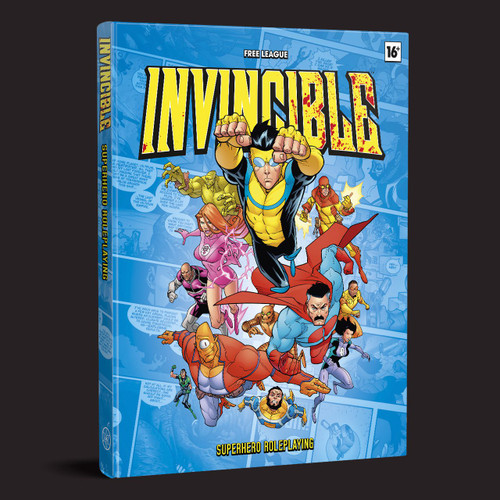 Book cover, depicting a group of superheroes