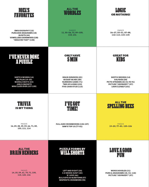 Puzzle selection page, with categories like, "I only have 5 minutes" and "Love a good pun"