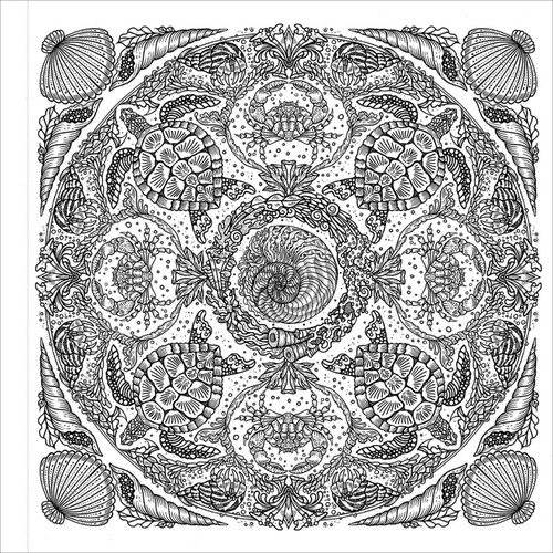 Uncolored sea life mandala
